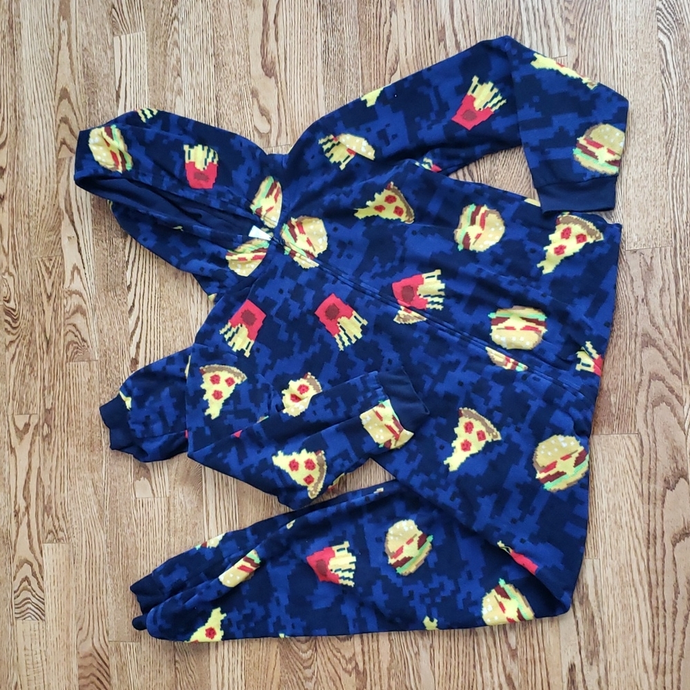(14) The Children's Place Youth Cozy Fleece Hooded Zip Up Onesie Pizza Fries